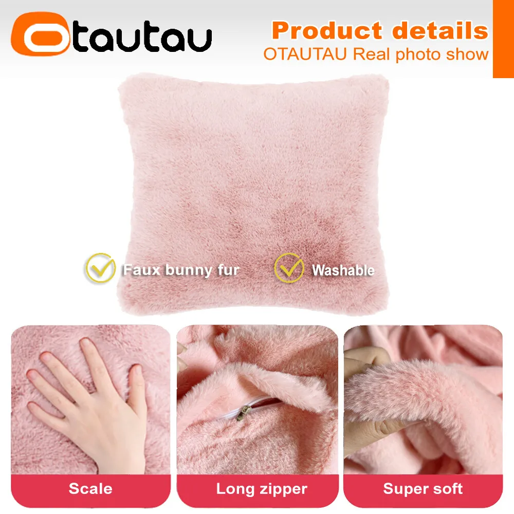 OTAUTAU 탑 소프트 푹신한 가짜 토끼 모피 던지기 베개 케이스 소파 소파 쿠션 베개 커버 필러 없음 애완 동물 침대 ZT2TM1T