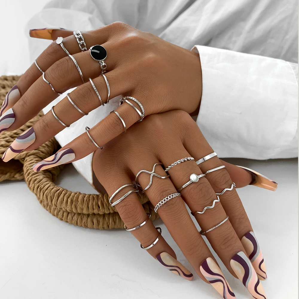 Set di anelli in stile retrò da donna, stile moda 2025, 25 pezzi/set completo_voghion.com