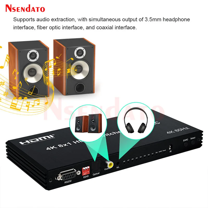 HDMI Switch Splitter With Earc 1x8 4K 60Hz 8X1 HDMI switcher 8 in 1 out HDMI Switch With RS232 EDID for HDTV PC TV Monitor