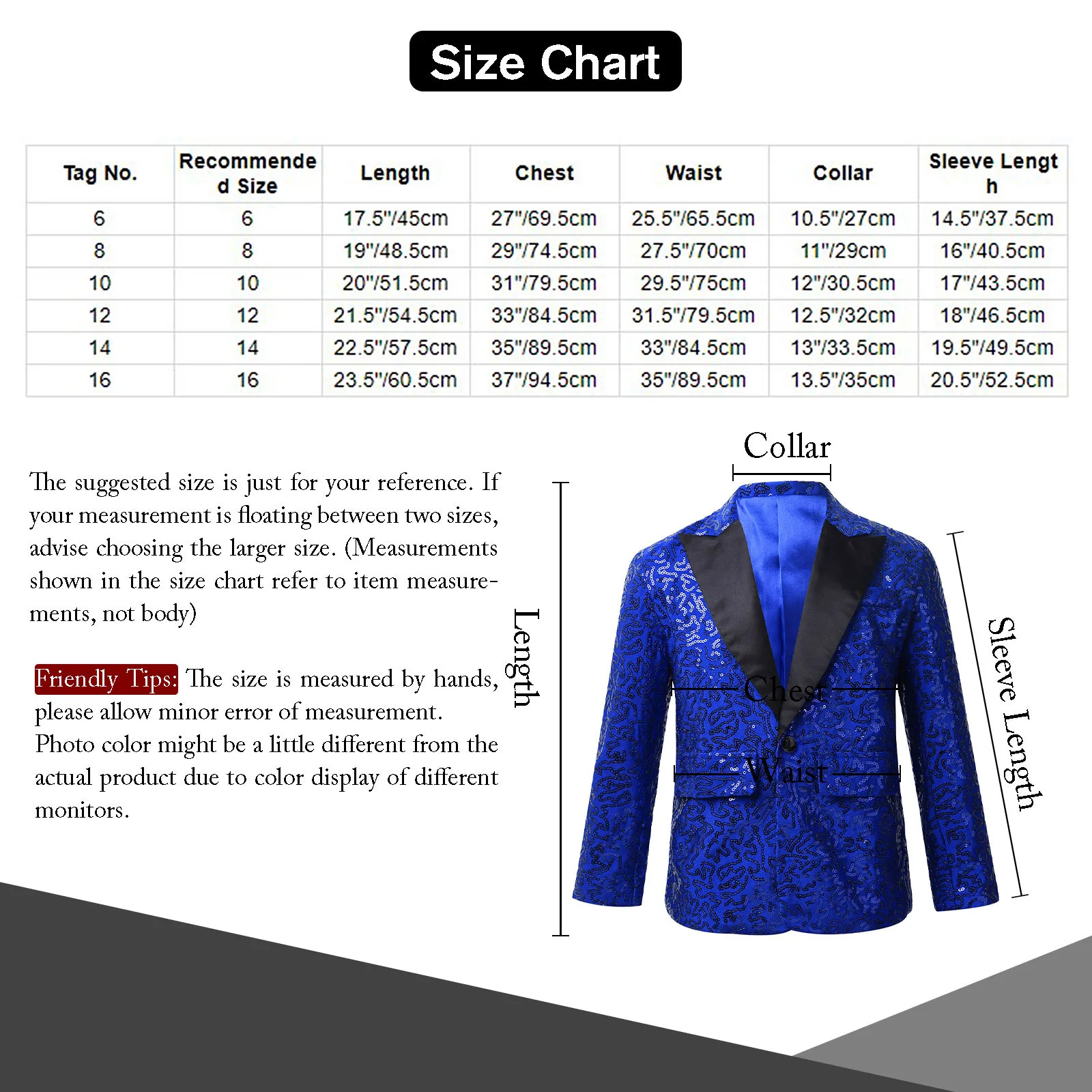 TiaoBug Kids Boys Jazz Costumes Gentleman Shiny Sequin Lapel One Button Suit Jacket Coat Blazer Tuxedo for Wedding Banquet Party