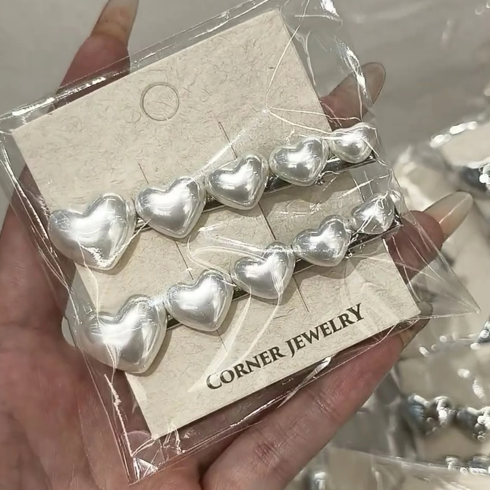 1PC Silver Heart - Shaped Hair Clips Set, 2Pcs Trendy Hairpins, Cute Korean - Style Hair Accessories For Women