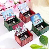 Red Merry Christmas Theme Music Box Carving Wooden Hand Crank Music Box Santa Claus New Year Christmas Gift for Children Friend 1