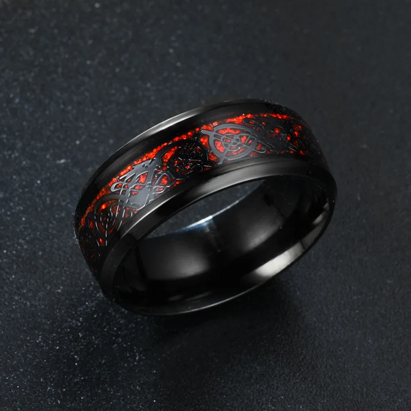 Stylish 8mm Red Beveled Edge Celtic Dragon Stainless Steel Wedding Band