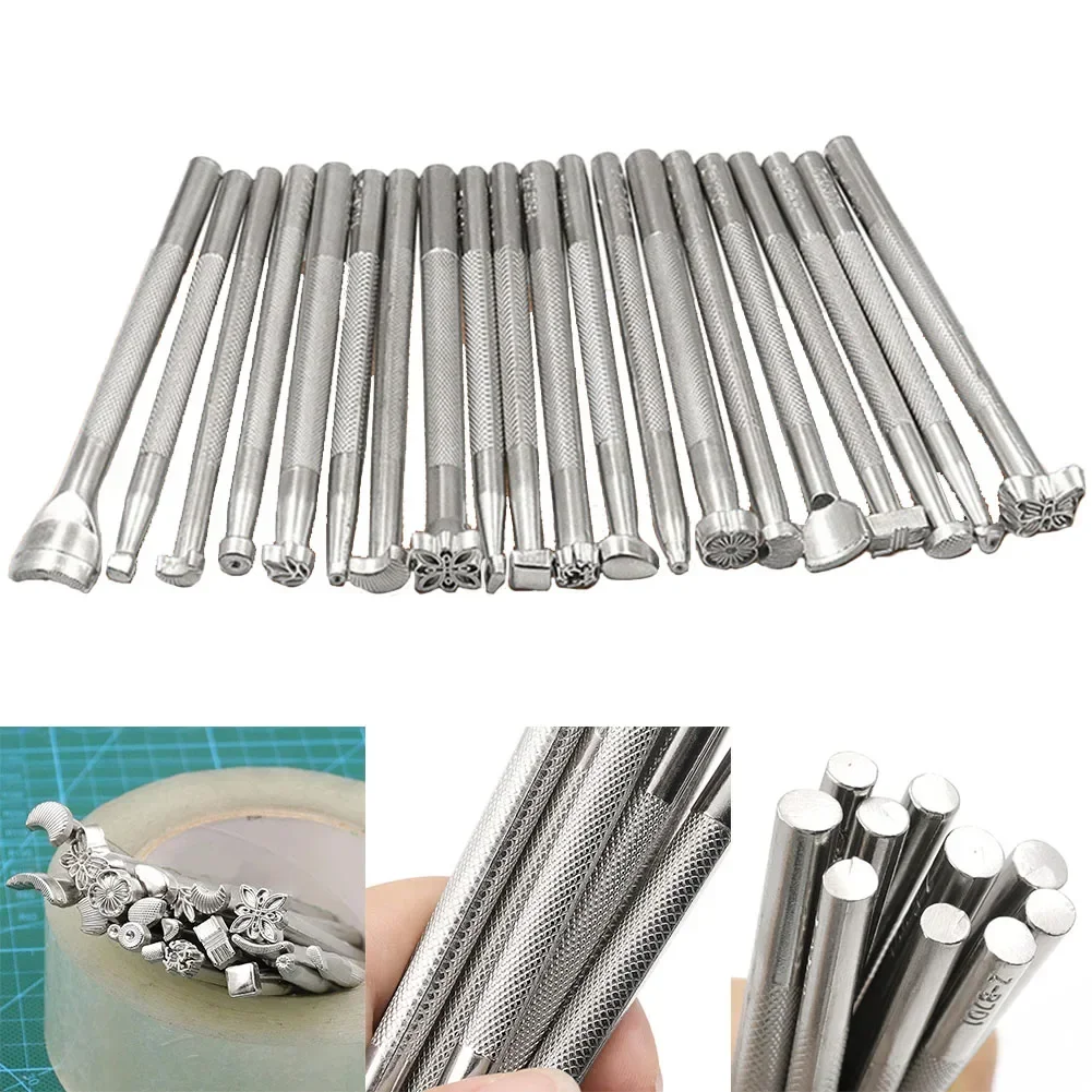 ALLGOOD 20pcs Leather Stamp Printing Tool Kit Alloy Punch Set Carving Punch Saddle Making Tools For Leather Craft DIY Artwork