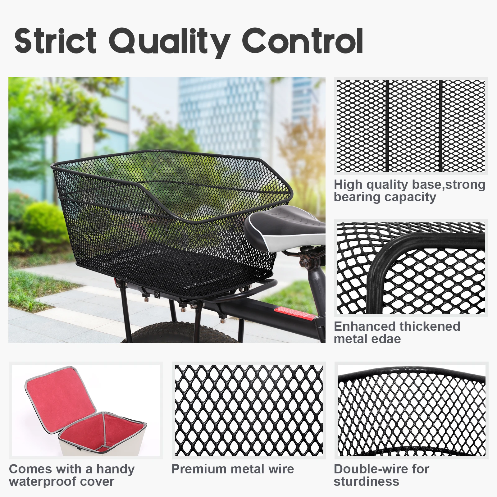 Large Capacity Sturdy Metal Rear Cargo Bike Basket