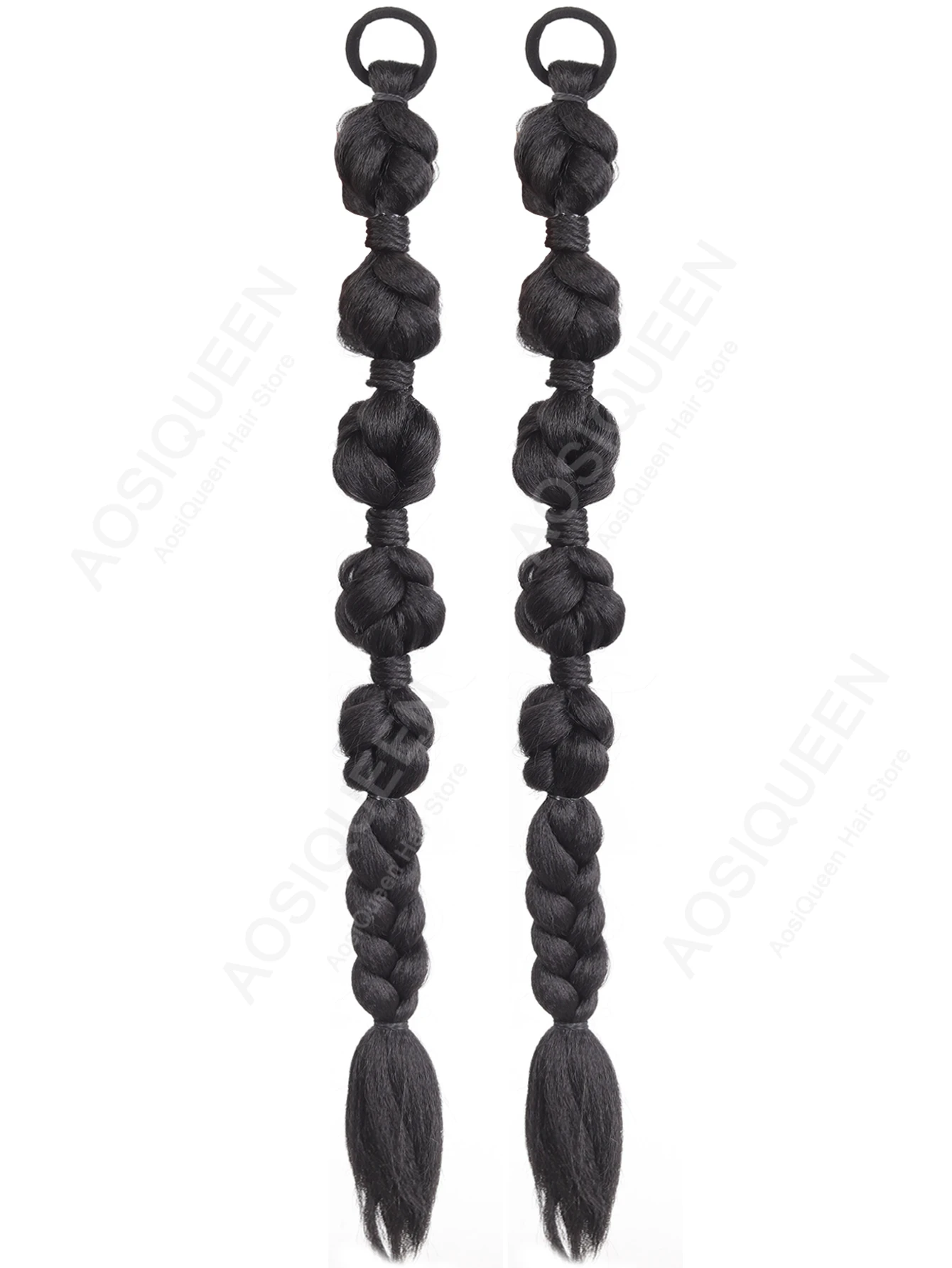 2피스 브라운 브레이드 포니테일 가발 여성용 버블 브레이드 트위스트 브레이드 포니테일 랜턴 브레이드 익스텐션 여성용 데일리 사용에 적합