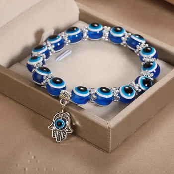 Charm Blue Evil Eye Bracelets For Women Vintage Hand Of Fatima Turkey Thousand Eyes Wish Bracelets pulseras Gifts For Friends bf 6