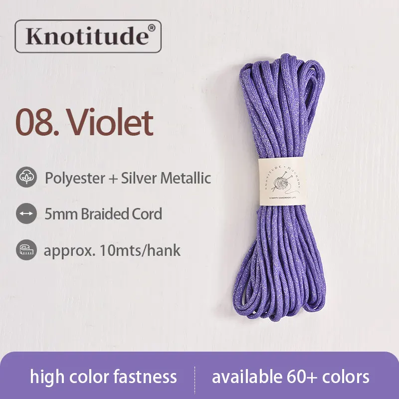 Silver Glossy Polyester Braid Rope with Shiny Lurex Metallic Finish - Ideal for DIY Jewelry Projects, 5mm x 10m