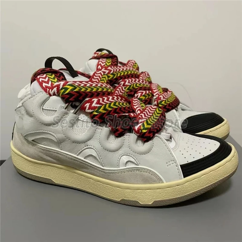 Thick Sole Mixed Colors Casual Sneakers for Men Women Fashion Round Toe Lace Up Skateboard Shoes Outdoor Breathable Couple Shoes 6