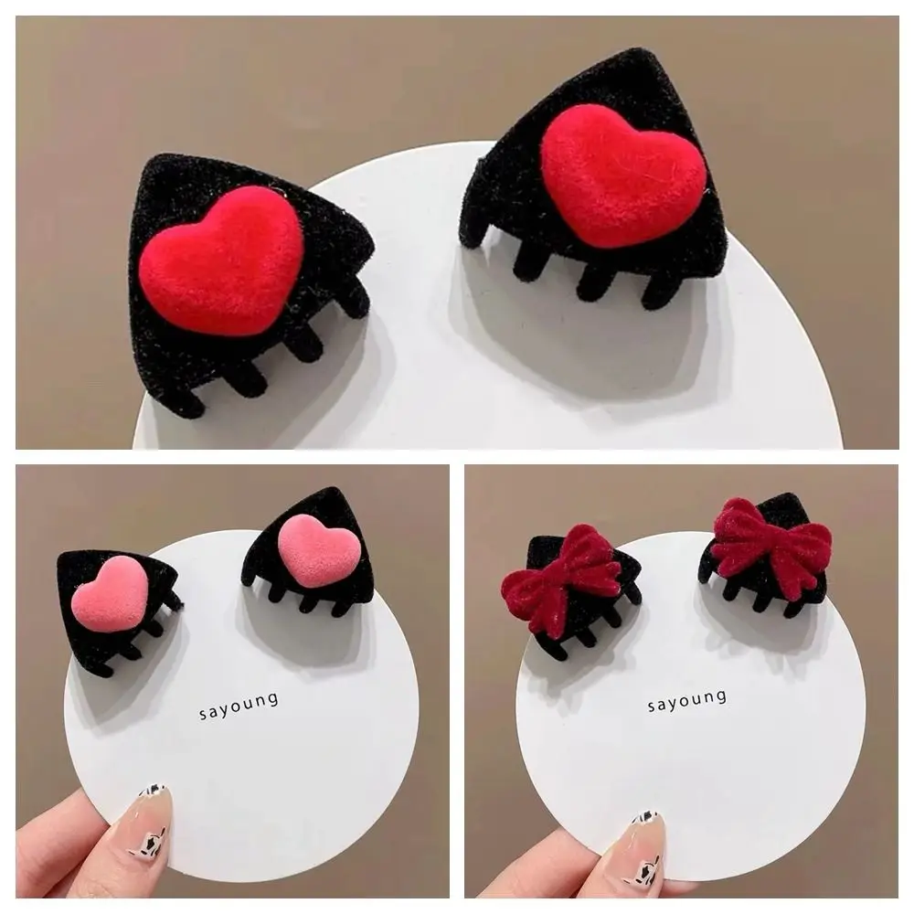 Fashion Heart Cat Ear Hairpin Bow Cartoon Children's Hair Clip Hair Accessories Small Hair Claw Velvet Hair Clip Travel