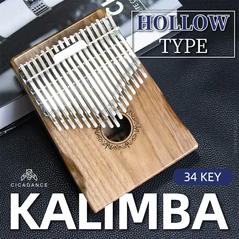 

Профессиональное хроматическое пианино Kalimba для большого пальца, 34 клавиши, черный орех, калимба, звуковое отверстие Mbira с аксессуарами, подарки для взрослых и детей