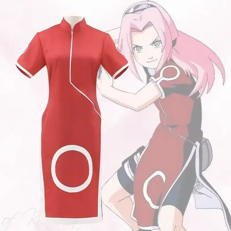 Costume Cosplay Uchiha Sakura Haruno Sakura Cheongsam, Outfit Completo per Anime Comic-Con e Spettacoli - immagine 5