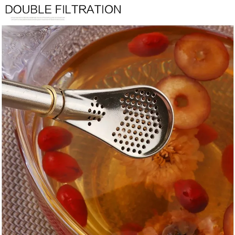 Eco-Friendly Reusable Stainless Steel Straw Spoon with Built-In Filter