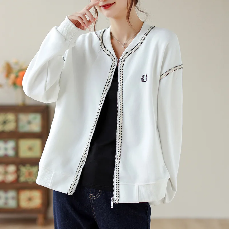 Spring Autumn Women Jacket Sweatshirt Zipper Bomber Jacket Korean Fashion Sportswear Coats Cardigan Outdoor Outerwear Solid New