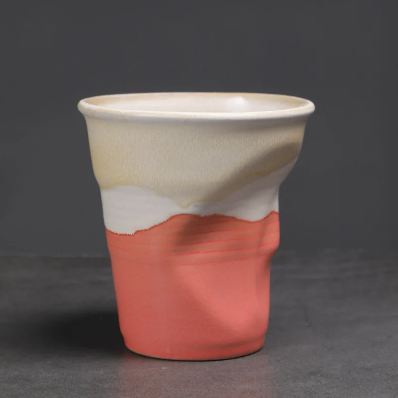 Artistic Textured Ceramic Coffee Mug in Retro Folded Design