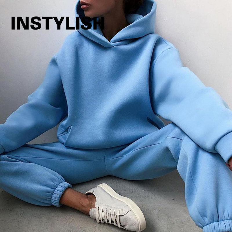 Women Two Piece Sets Tracksuit 2022 Autumn Casual Solid Long Sleeve Hoodie Sweatshirts Female Fashion Oversized Trouser Suits