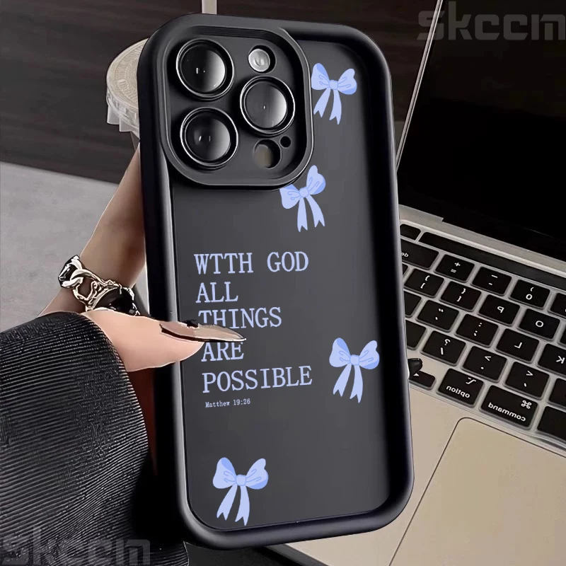 Chic Pink Girly Bow Slogan Silicone Matte Phone Case