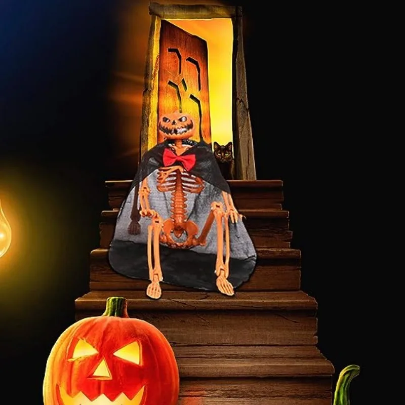 Halloween Skelett-Kürbis Dekoset – Bewegliche Arme & Beine Aus Kunststoff Für Innen & Außen