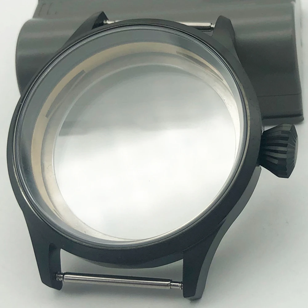 Elegant 43mm Stainless Steel Sapphire Watch Case in Black & Silver Finish