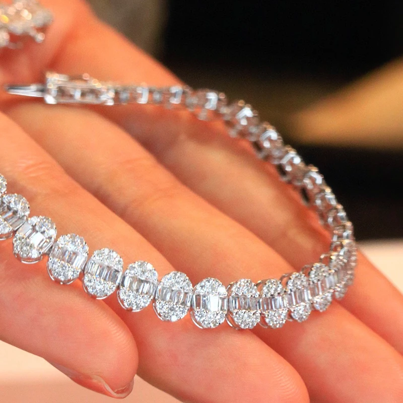 S1546c0bb5282493ca5f9cb9b025fd2e3H Aazuo 18K Premium Jewelry White Gold Natural Diamond 3.5ct Oval Shape Bracelet For Woman Upscale Trendy Wedding Engagement Party