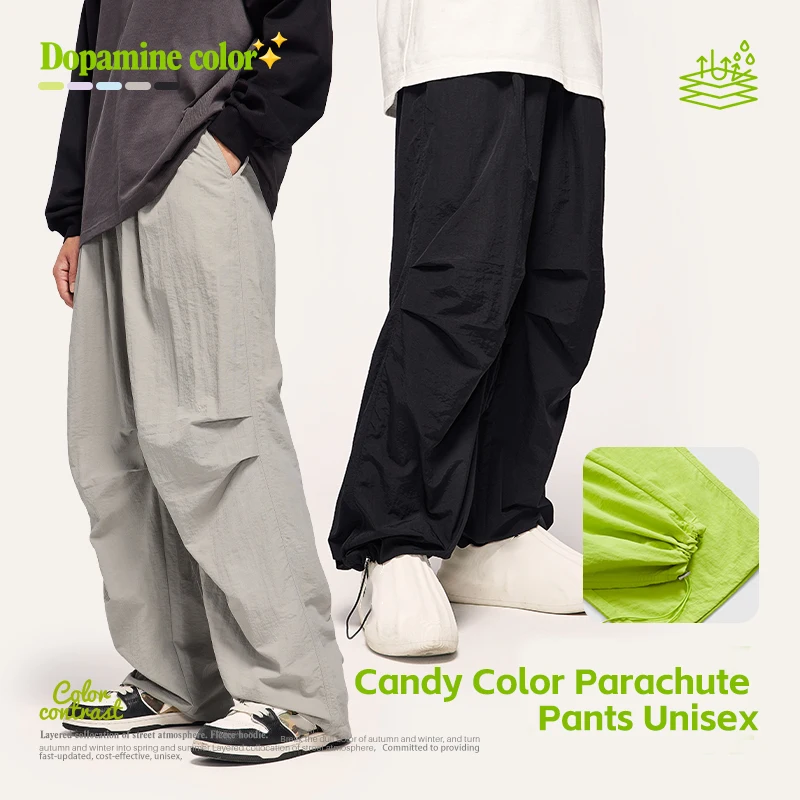 

INFLATION Dopamine Wide Leg Parachute Pants Unisex 2023 New Trendy Casual Cargo Pants Male Trousers Plus Size