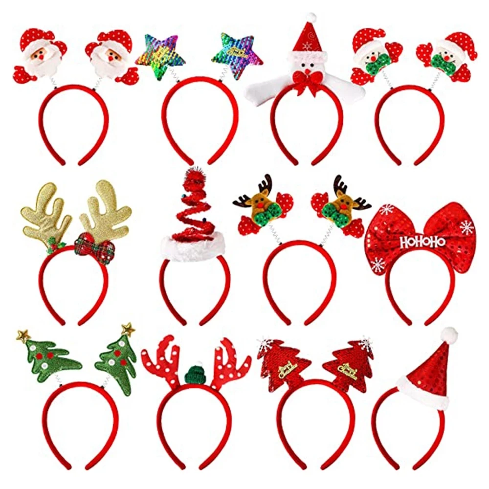 

Fashion Christmas Red Bows Headbands Women Girl Classic Elastic Reindeer Antler Santa Hair Hoop Xmas Party Headbands Accessories