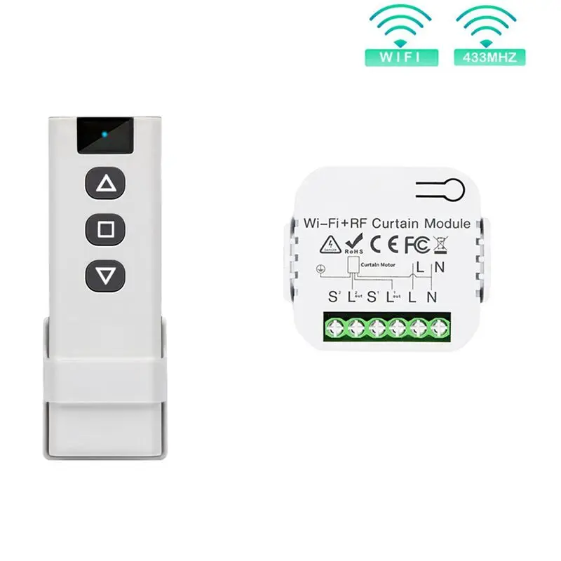 3X Tuya 스마트 라이프 Wifi 433Mhz 블라인드 커튼 스위치(전기 롤러 셔터 제어용 RF 리모컨 포함), 1RC 1RE-AT30
