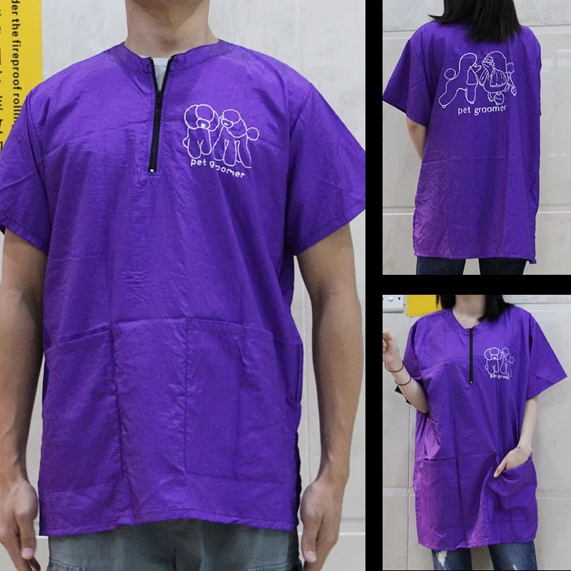 Pet Dog Grooming Uniforms Pet Groomer Work Clothes Anti Hair Anti Static Smock Non-stick Hair Gown Breathable Tops M/L/XL Y0519 2