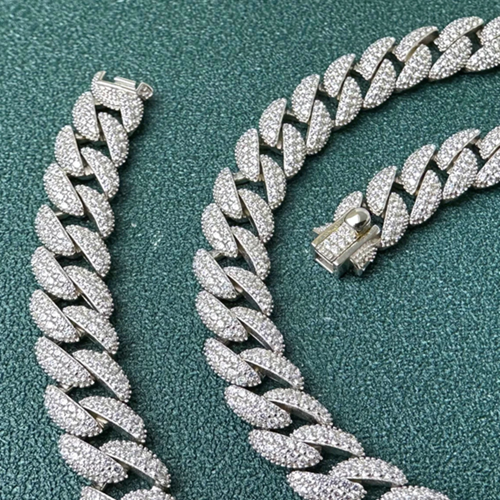 WUIHA 925 Sterling Silver Sparkling Synthetic Moissanite Diamond Miami Cuba 8MM Chain Necklace Hiphop Rock Jewelry Wholesale - Image 2