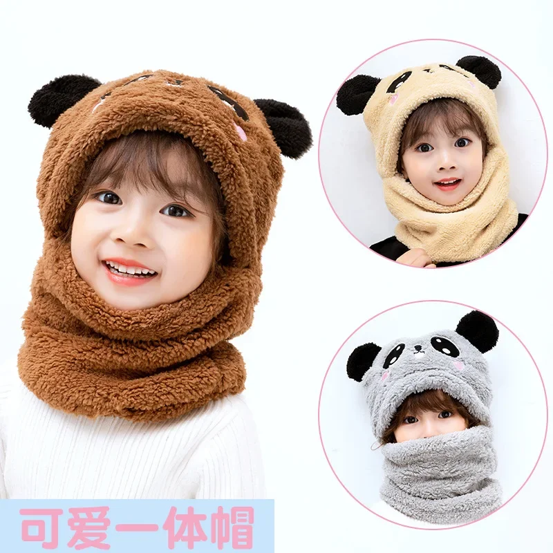 Winter Children Hat Plus Fleece Kids Caps Cartoon Hat For Girls Boys Scarf Thicken Cap Newborn Photography Baby Stuff 3