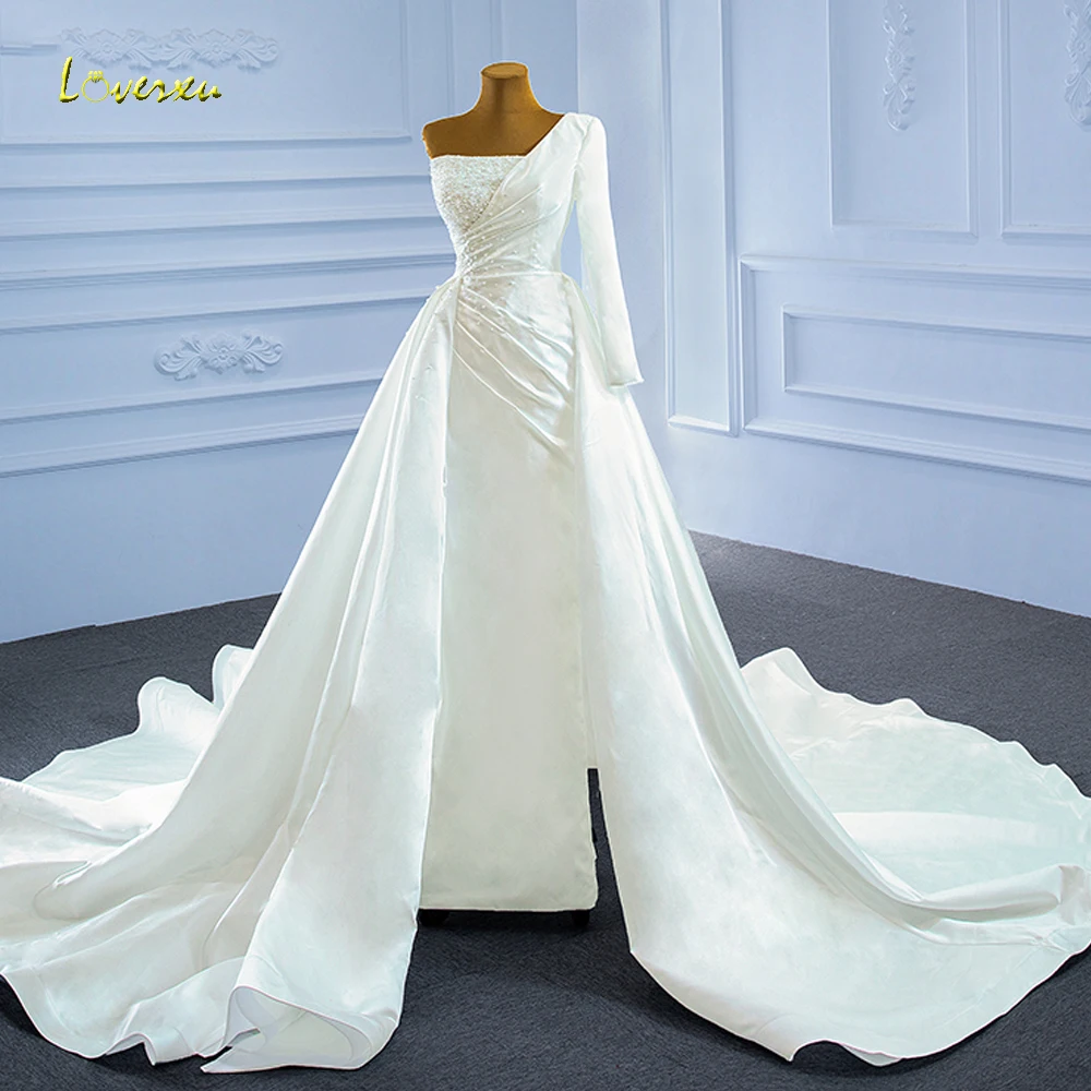 

Loverxu Mermaid Classic Wedding Dresses 2023 Boat Neck One Shoulder Vestido De Novia Beaded Sequined 2 In 1 Robe De Mariee