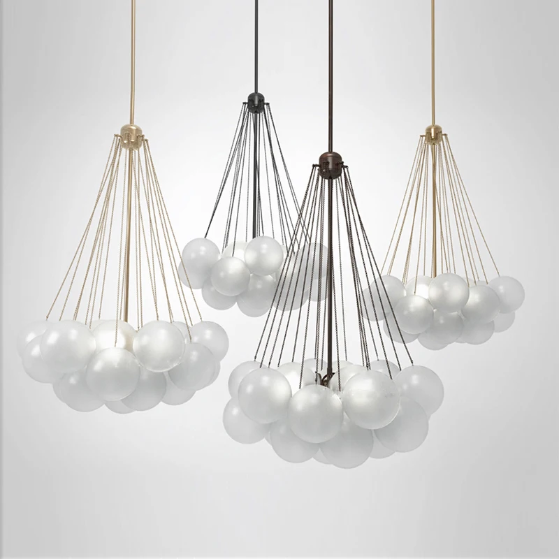 Nordic Frosted Glass Ball Chandelier for Dining Living Room Decoration Gold Black Bubble LED Pendant Lights Hanging Lamp 3