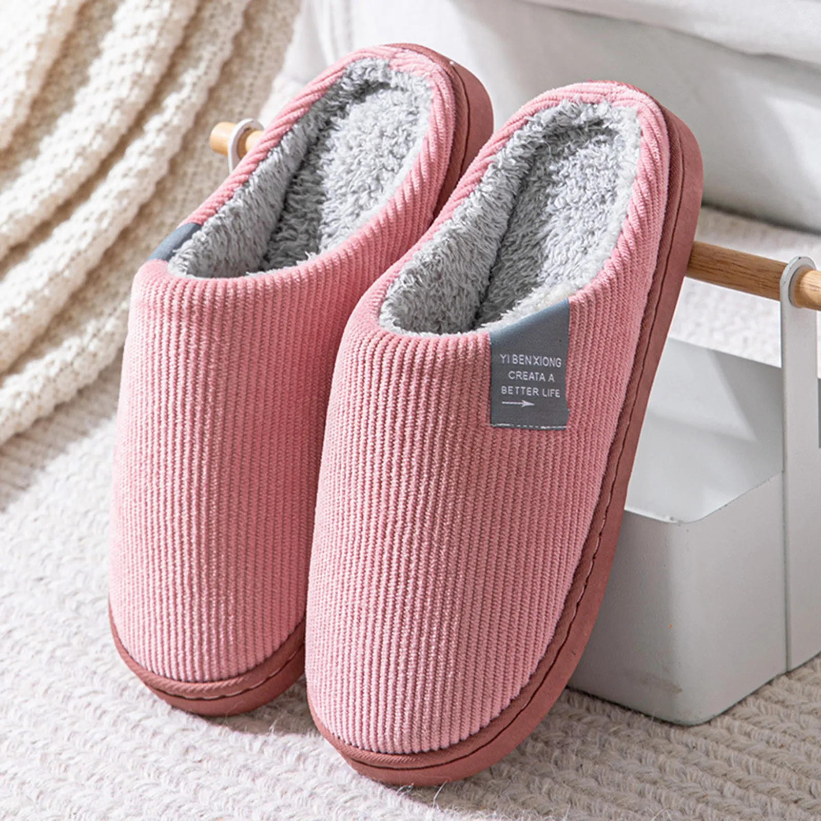 

Winter Men's Shoes Household Cotton Slippers Men Indoor Warm Plush Footwear Non-Slip Platform Slippers Couple Women Home Shoes
