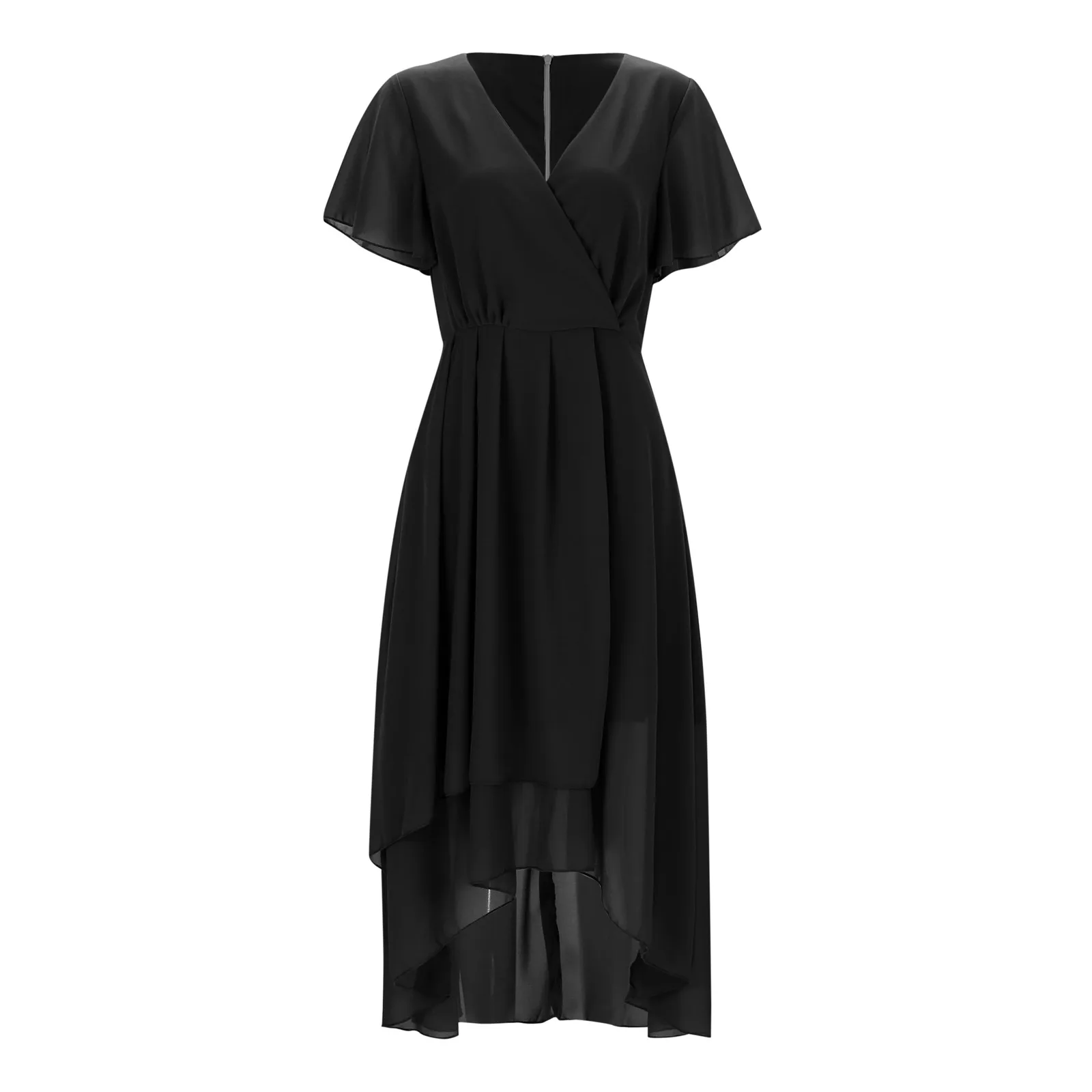 

Women's Fashion Spring And Summer Solid Color V Neck Short Sleeved Back Zipper Sexy A Line Dress High End Dress Wrap Dress