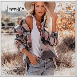 Beenle 2021 inverno feminino nova moda vintage impresso de lã acolchoado manga longa bombardeiro jaqueta