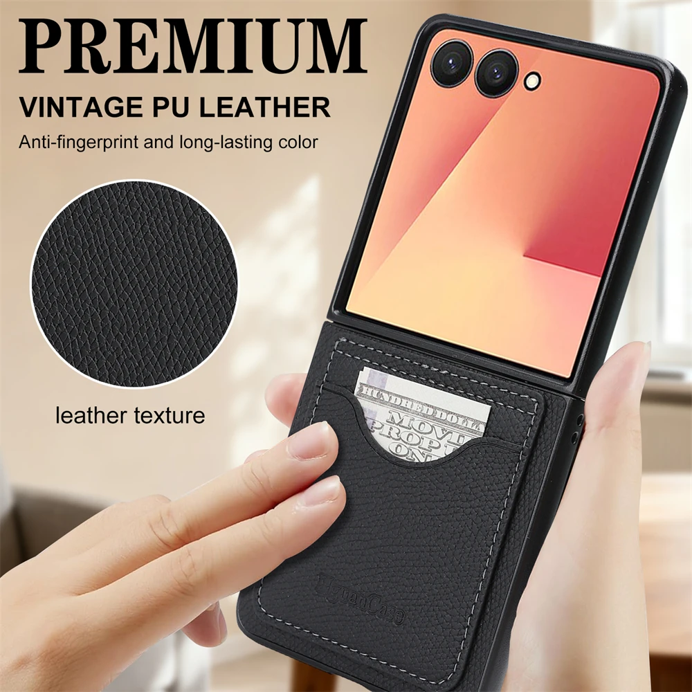 Vintage Leather Flip Wallet Case - Matte Slim Cover