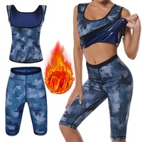 Women Camouflage Sauna Shapewear Hot Sweat Body Shaper Sets Fitness Vest Slimming Shorts Flat Belly Pants Waist Trainer Suits
