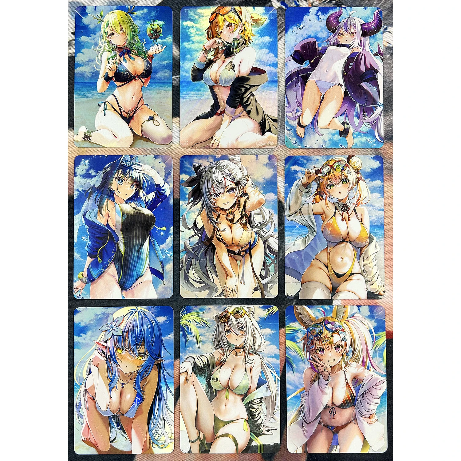 

9Pcs/set Virtual YouTuber Refractive Color Flash Cards Hololive Swimwear Set Classic Game Anime Collection Card Toys