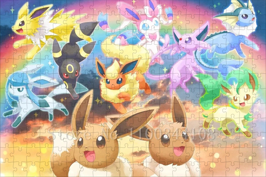 Pokemon Game Animation Jigsaw Puzzles 300/500/1000 Pieces Eeveelution Wooden Puzzles for Children Education Assemble Toys 2