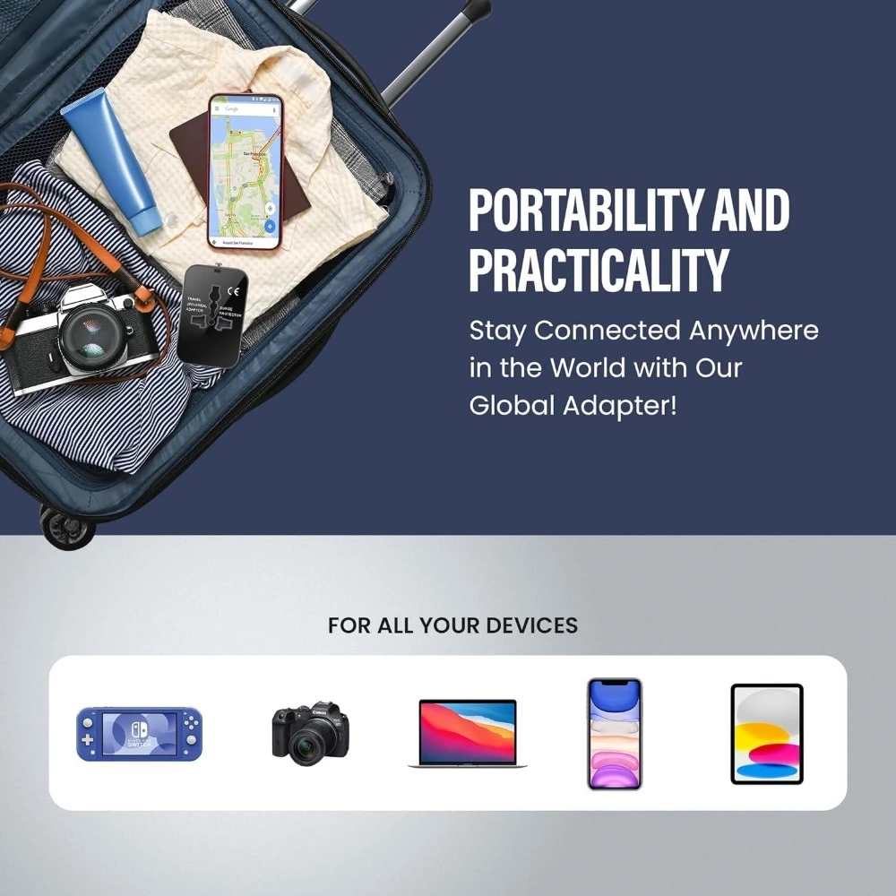 Universal Travel Adapter, All-in-One, Worldwide, USB/USB-C, Compatible with Apple Devices, Intl. Power Solution