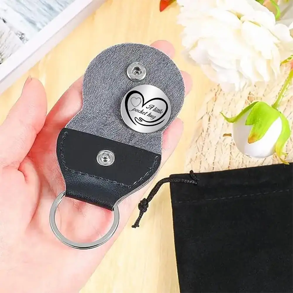 Stainless Steel Keepsake Pocket Hug Token Keychain - Stainless Steel Long  Distance Gift With Leather Case Pocket Hugs, image size:1001x1001