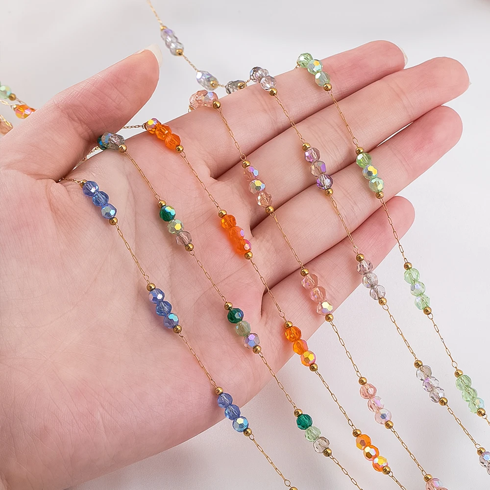 1 Meter Gradient Beaded Stainless Steel Chain for DIY Jewelry and Accessories