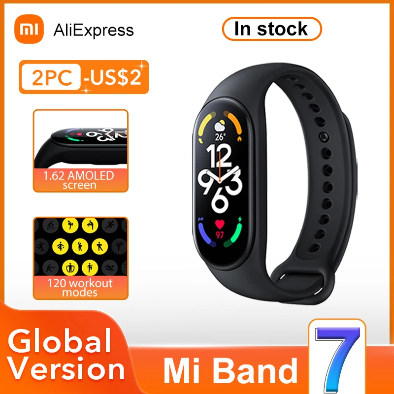 Браслет Xiaomi Mi Band 7 экран AMOLED 5 2 дюймов Bluetooth 1 62 VO2 Max для анализа спорта 120 режимов |