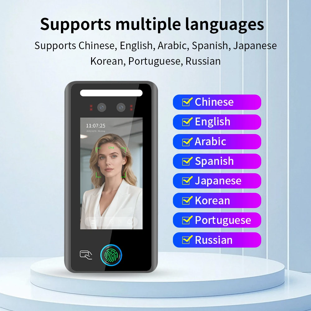 WiFi AI 얼굴 지문 인식 출석 관리 기계 5인치 1080P HD TCP/IP 생체 인식 스마트 도어 인식