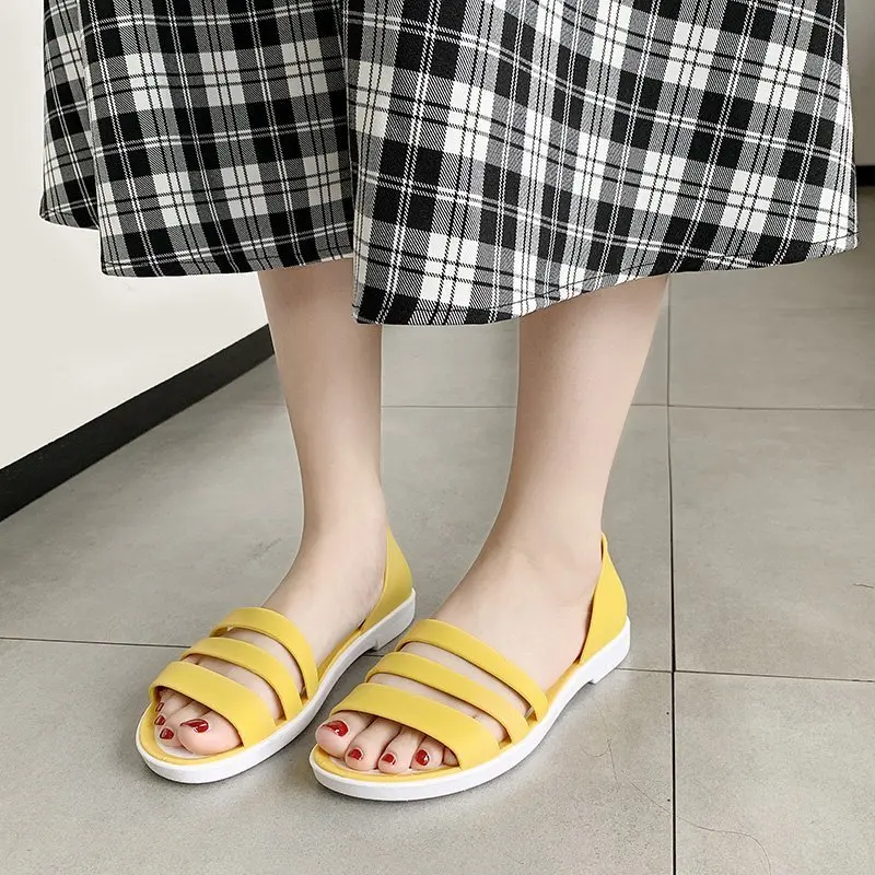 Women Summer Flat Sandals Open-Toed Slides Slippers Candy Color Casual Beach Outdoot Female Ladies Jelly Shoes Women Sandals women sandals women flats comfortable sandals