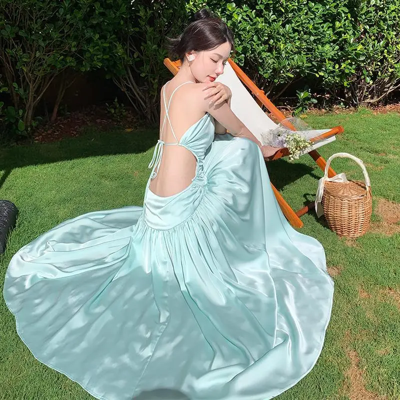 Vestido largo de chiffon y encaje con espalda descubierta Wisteria