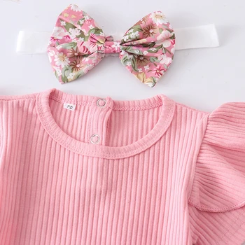 3Pcs Summer Newborn Baby Girl Clothes Set Short Sleeve Romper Floral Dress Overalls Headband Toddler Infant Clothing Cute Outfit 3