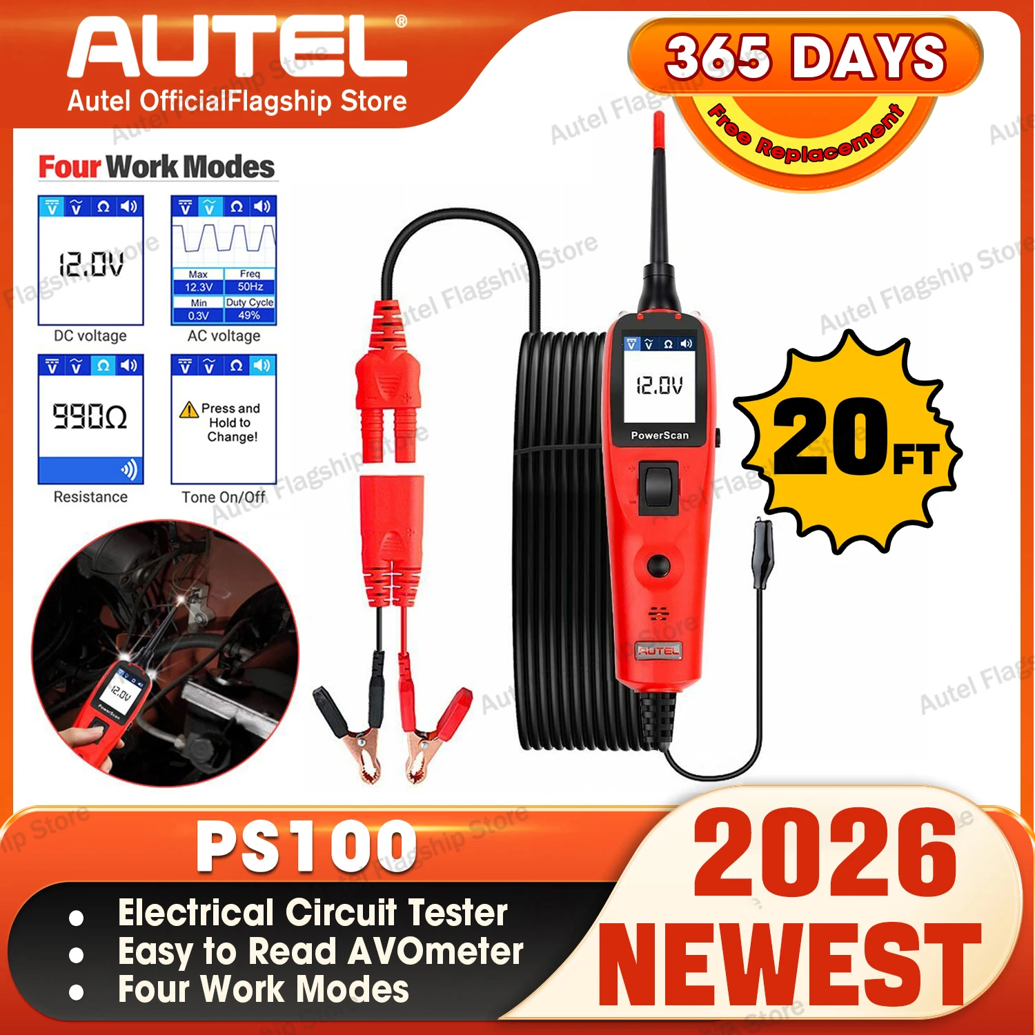 Hotel Power Scanner PS100 Electric Cars Circuit AVMeter Car Tester Diagnostic System Tool Multiple Circuit Investigation 12 Volt/2...