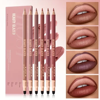 Beauty Glazed 6pcs Matte Nude Sponge Lip Liner Set  Long-Lasting Silky Waterproof Texture Multi-Function Makeup Pens