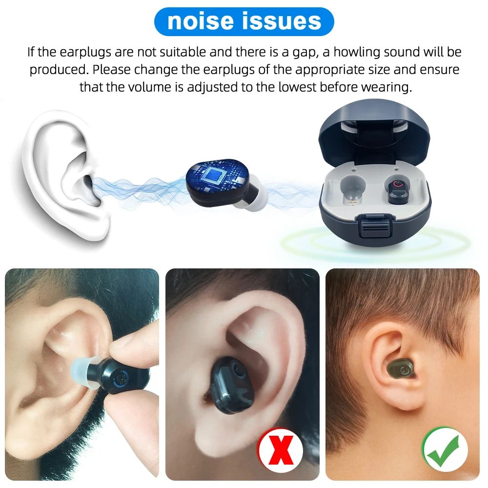 Hearing Aid Rechargeable USB In Ear Invisible Pair